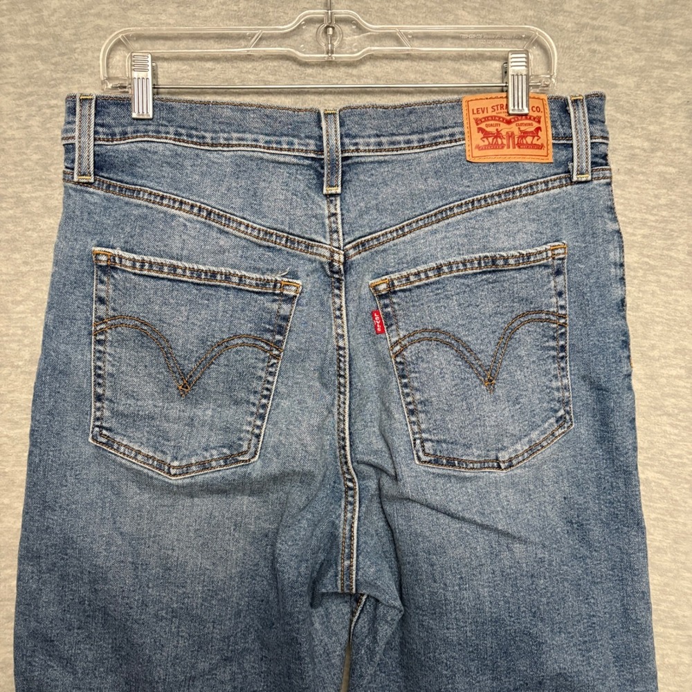 Levis Womens Jeans 32 Blue Ribcage Straight High Rise Cropped light Wash Stretch - Picture 7 of 9